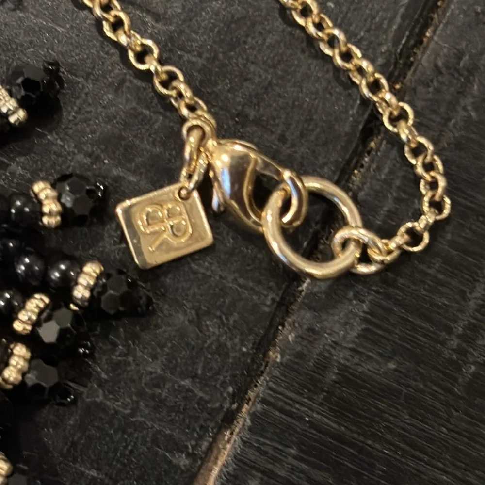 Banana Republic Enamel Black Beads Tassel Chain Necklace Gold Tone Boho​
